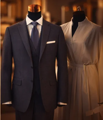 Classic navy custom suit on mannequin