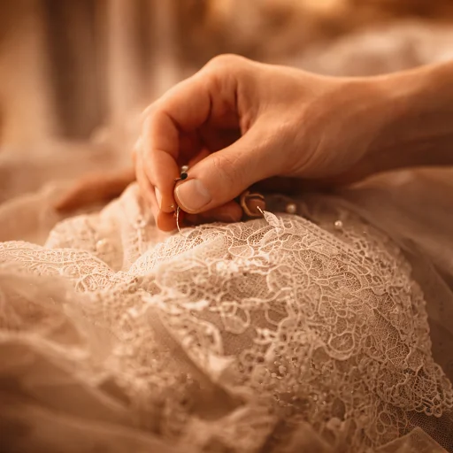Close-up alteration detail with stitching and pins